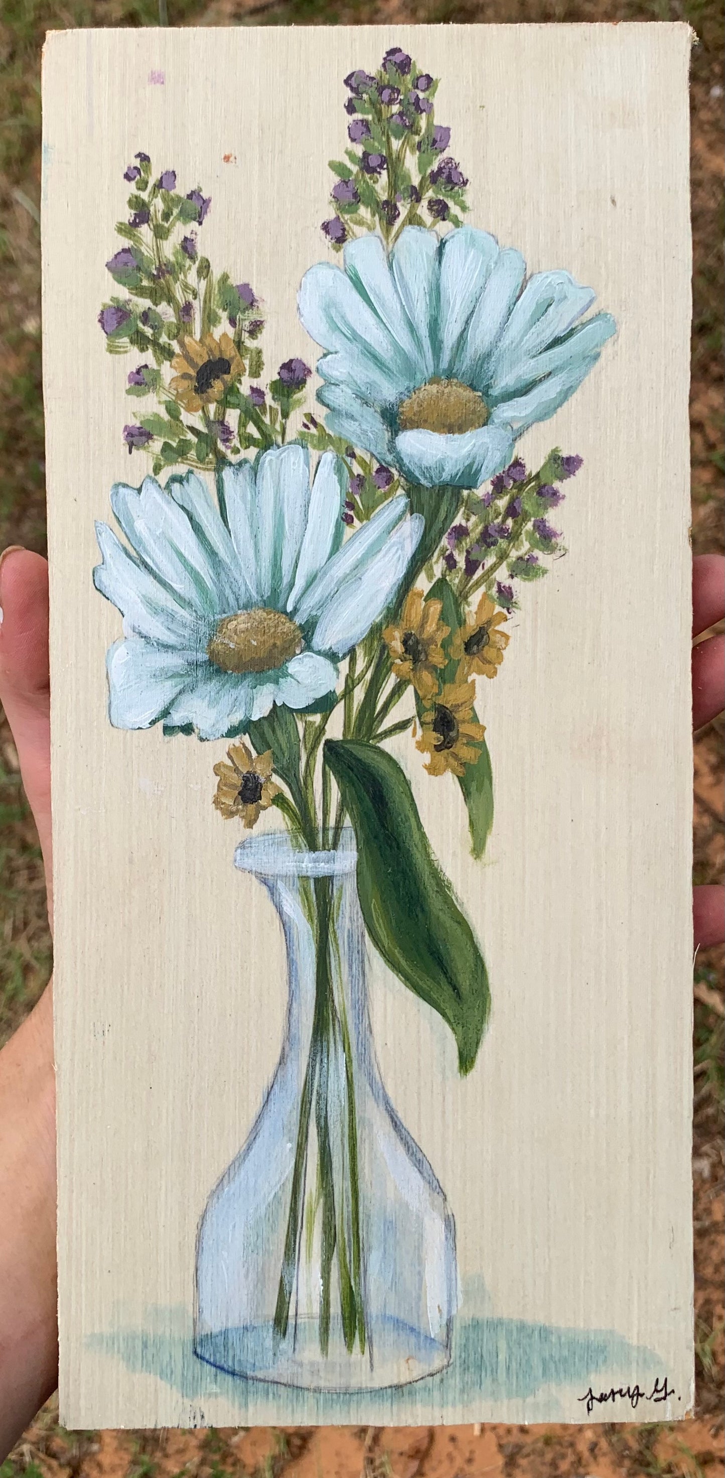 Floral Vase on Wood Piece