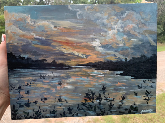 Lake Sunset Acrylic Painting