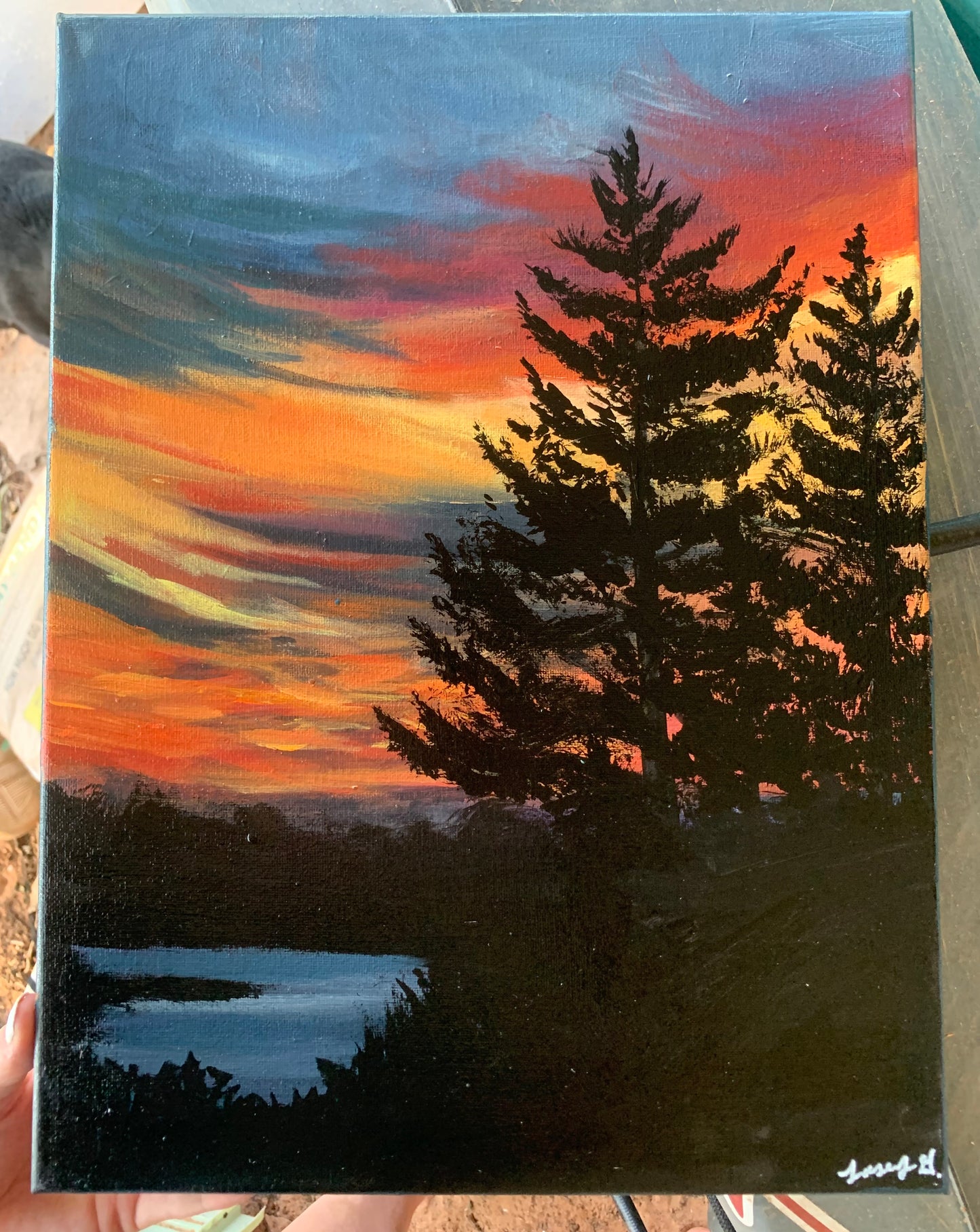 Lake Sunset Acrylic Painting