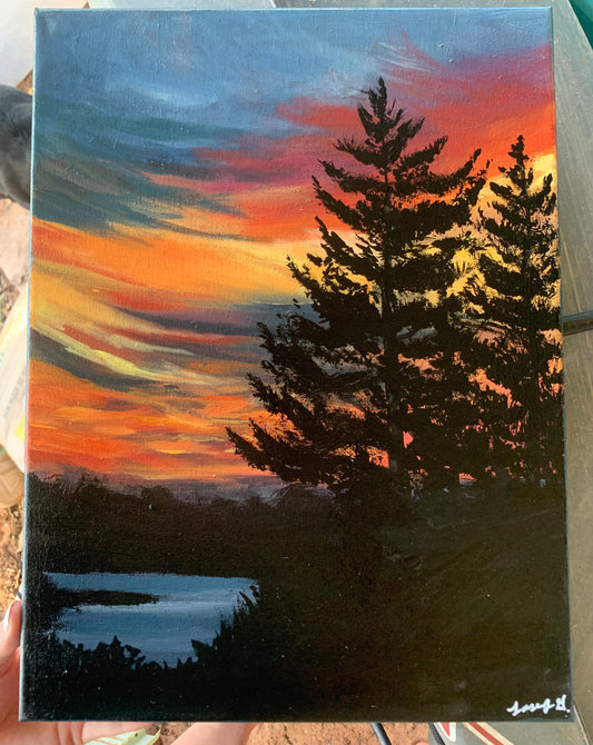 Lake Sunset Acrylic Painting