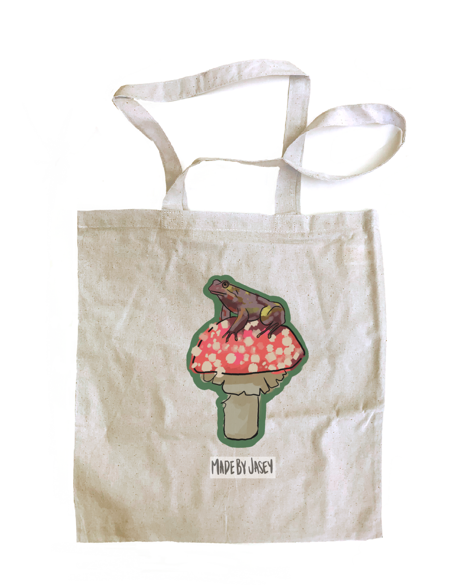 Frog on Mushroom Cotton Tote Bag