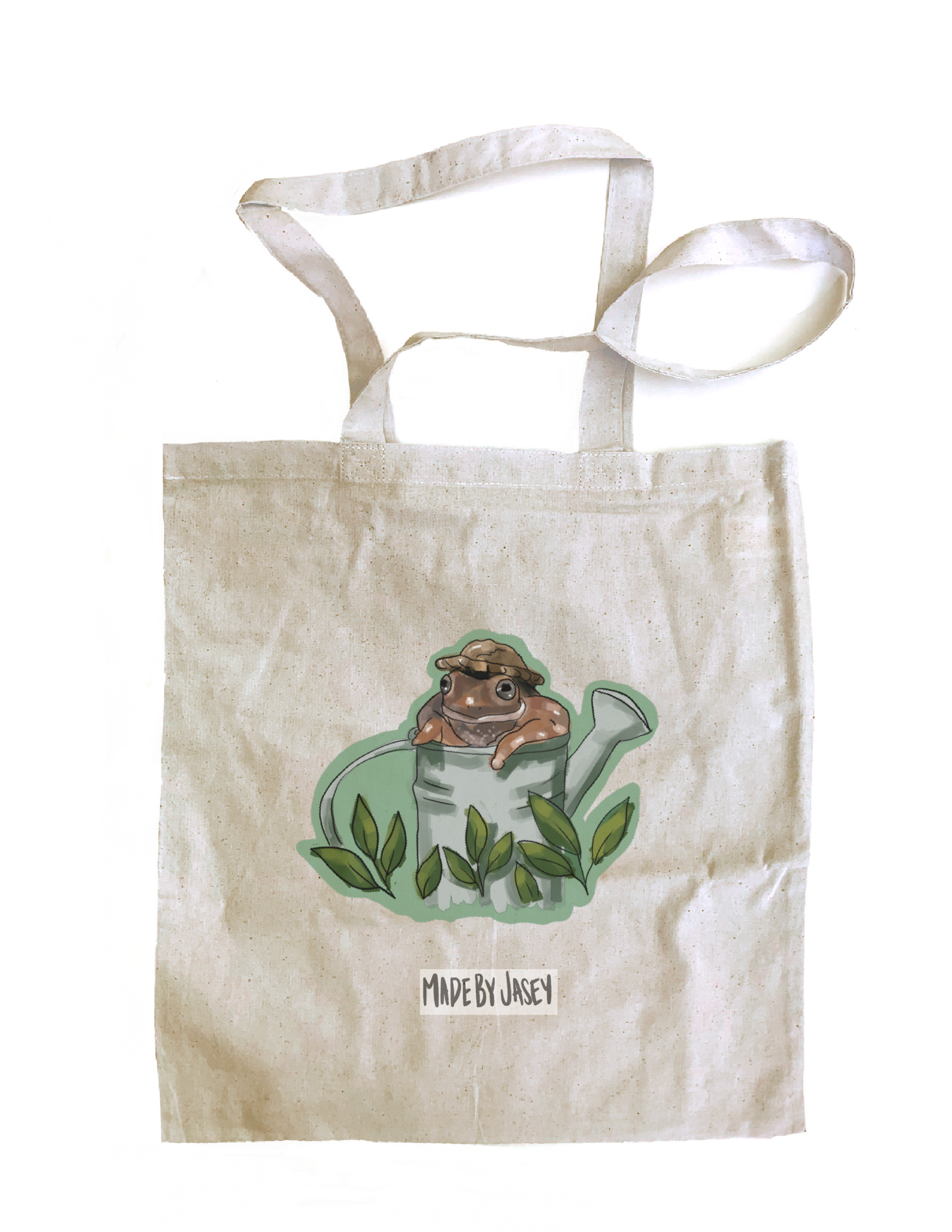 Frog in Watering Can Cotton Tote Bag