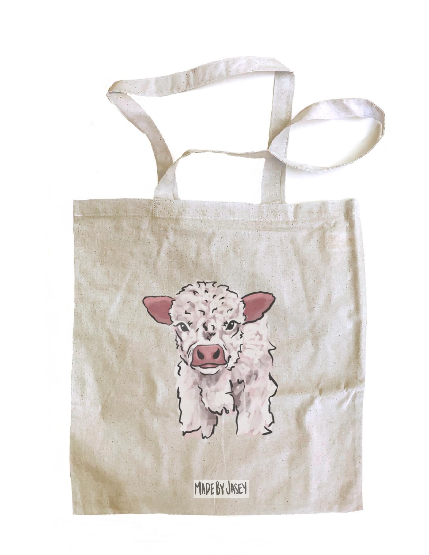 Fluffy Baby Cow (Black, Tan, Pink) Cotton Tote Bag