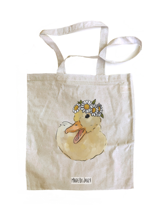 Duck with Daisy Crown Cotton Tote Bag