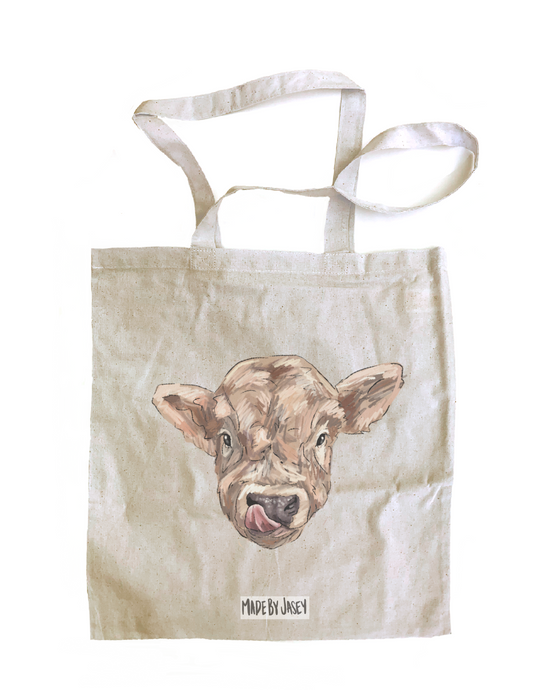 Tan Cow Tasting Nose Cotton Tote Bag