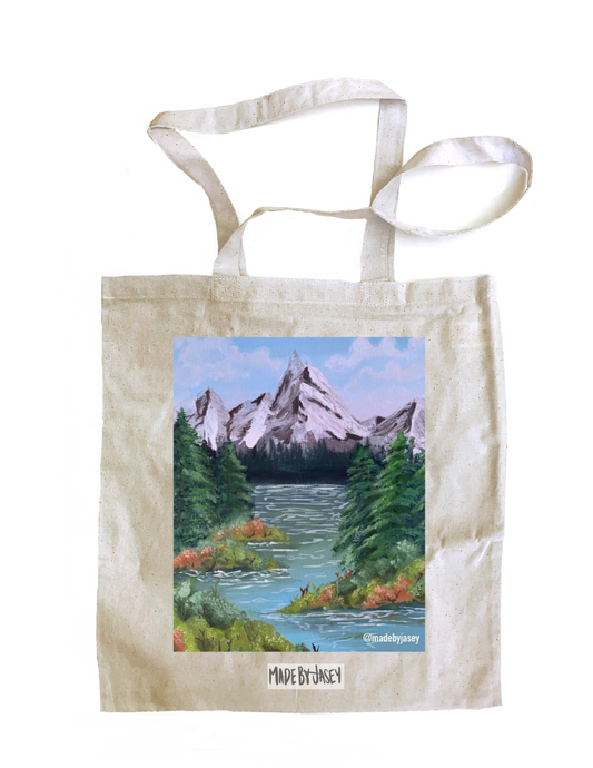 Autumn Bushes Creek Mountain Landscape Cotton Tote Bag