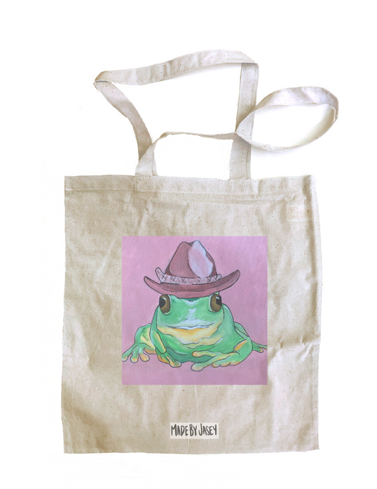 Pink Cowboy Hat Frog Cotton Tote Bag