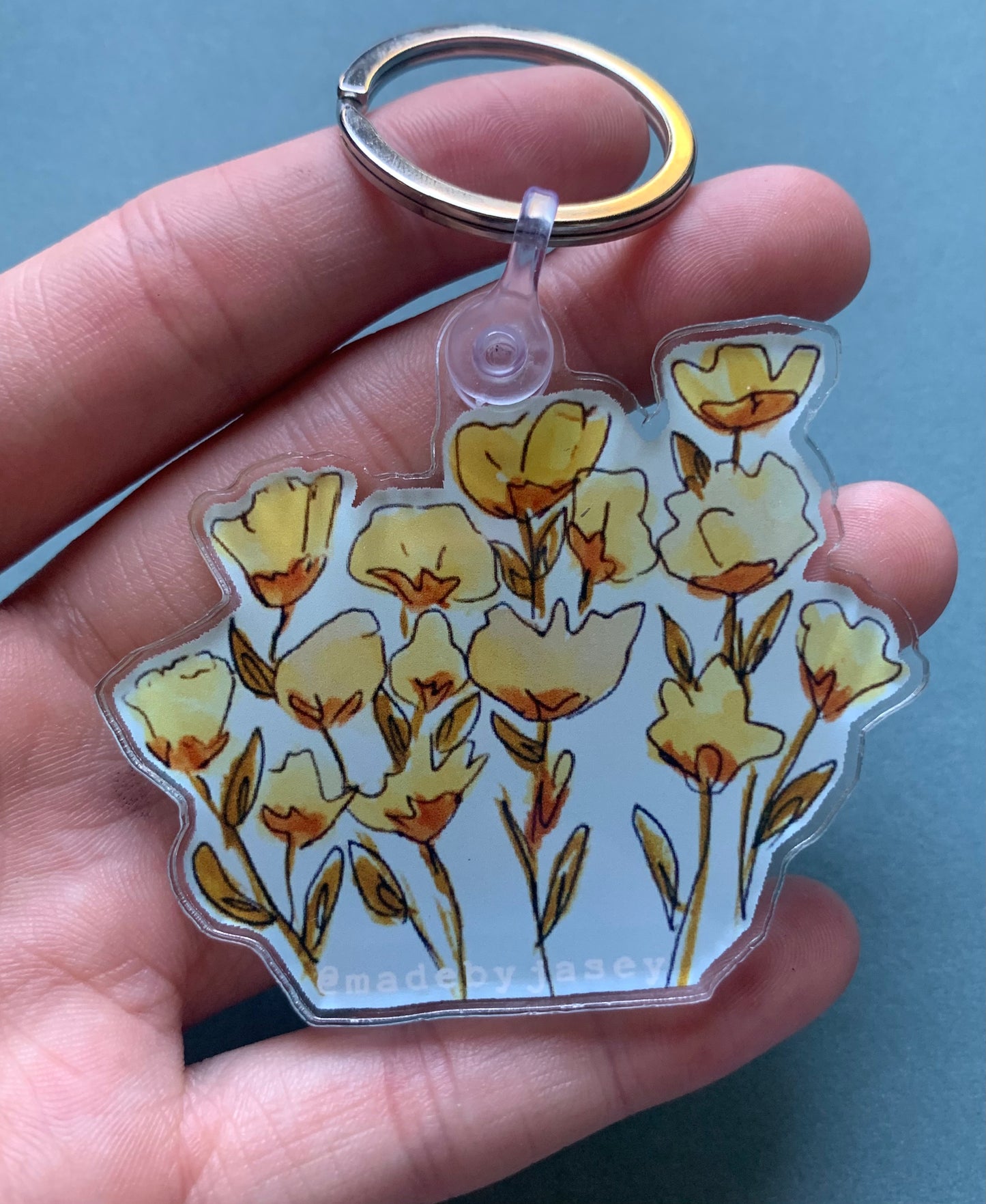 Yellow Watercolor Floral Acrylic Keychain