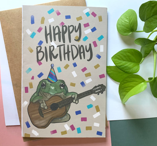 Frog with Guitar Happy Birthday Card