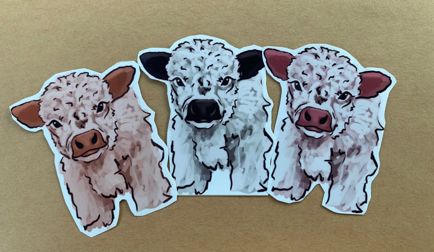 Fluffy Baby Cow (Brown, Black, Pink) Sticker