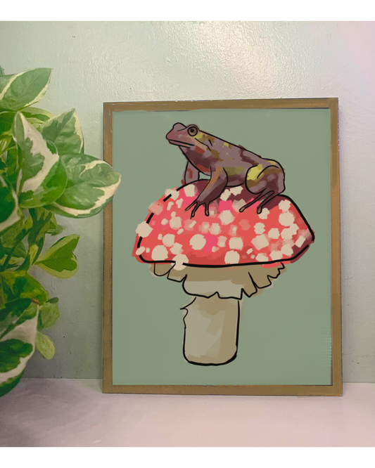 Frog on Mushroom Art Print