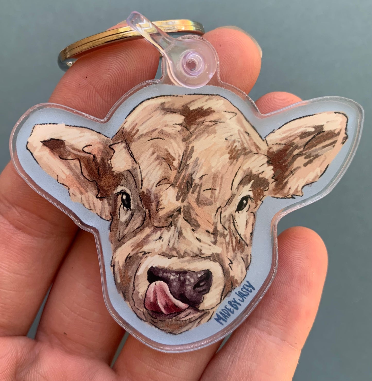 Cow Licking Nostril Acrylic Keychain