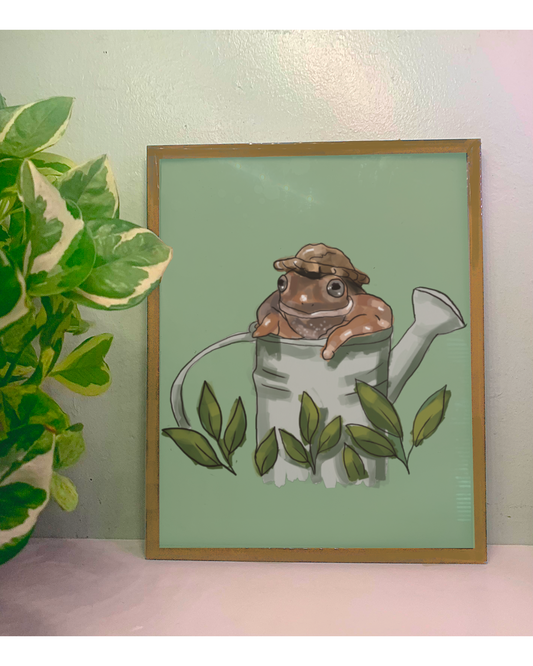 Frog in Watering Can Art Print