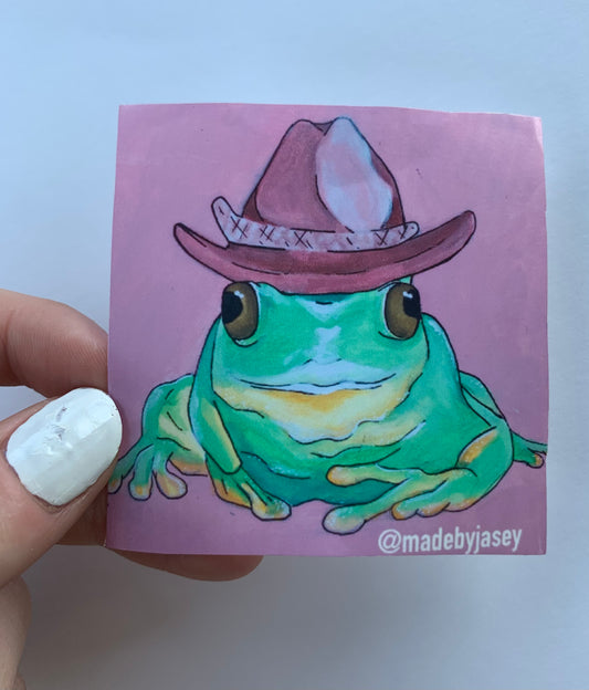 Pink Cowboy Hat Frog Sticker