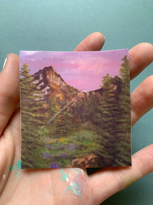 Purple Sunset Mountain Landscape Sticker