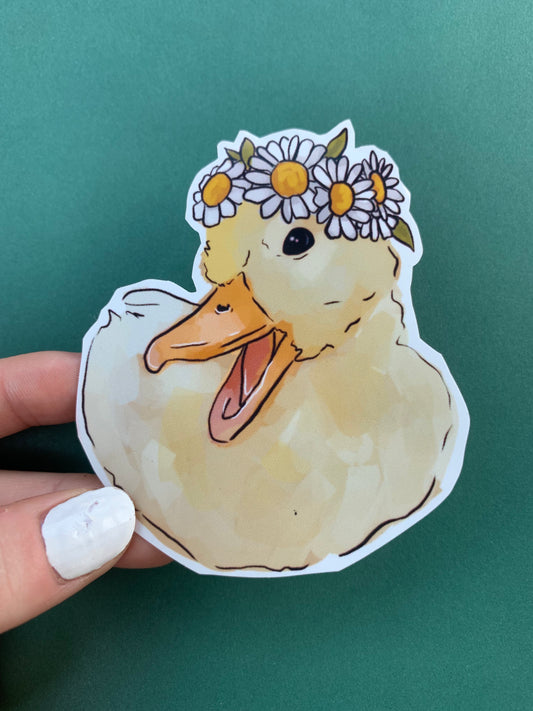 Duck with Daisy Crown Sticker