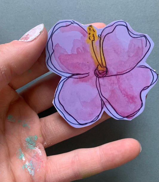 Pink Floral Watercolor Doodle Sticker